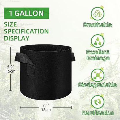LITLANDSTAR 50 Pack 1 Gallon Plant Grow Bags, Breathable Felt Non-Woven Aeration Fabric Plant Grow Pots, Garden Planting Containers for Nursery Vegetable Flower Grow Bags with Handles (7.1x5.9inch) - size: 1 Gallon