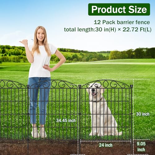 12 Panel No Dig Decorative Garden Fence with Gate 30" H x 22.72'L for Dogs - size: 30 in(H) X 22.72 ft(L)