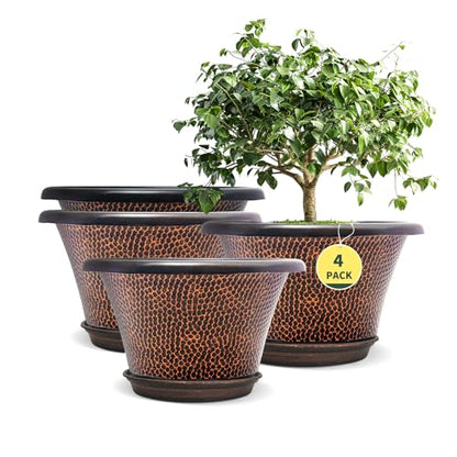 Quarut 12 Inch Pots for Plants,4 Pack Large Flower Pots with Drainage Hole - color: Diamond Pattern-brown, size: 12 inch-4 Pack