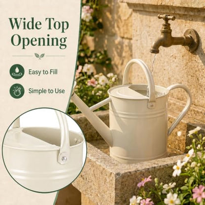 1 Gallon Metal Watering Can for Indoor Outdoor Plants, Warm White - color: Warm White