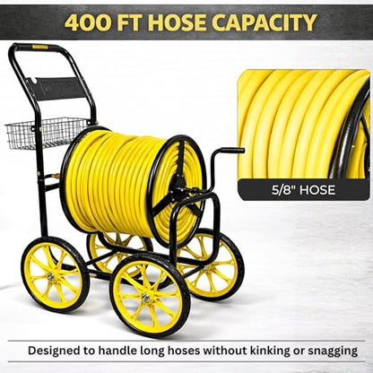 Garden Hose Reel Cart, Heavy Duty Hose Reel with Wheels, Outdoor Water Hose Reel for Backyard, Garden, or Lawn, Metal Hose Carts (400ft Hose Carriage) - size: 400ft Carriage Hose Capacity