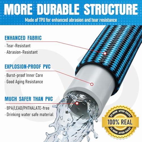 Garden Hose 50 ft, Non-Expanding Lightweight Kink-Free Flexible Water Hose - color: Black+Blue, size: 50ft