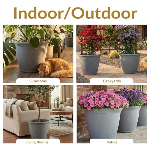 Sunnydaze Anjelica 20'' Large Plastic Planter Pot for Plants, Gray - color: Light Gray, size: 20 in