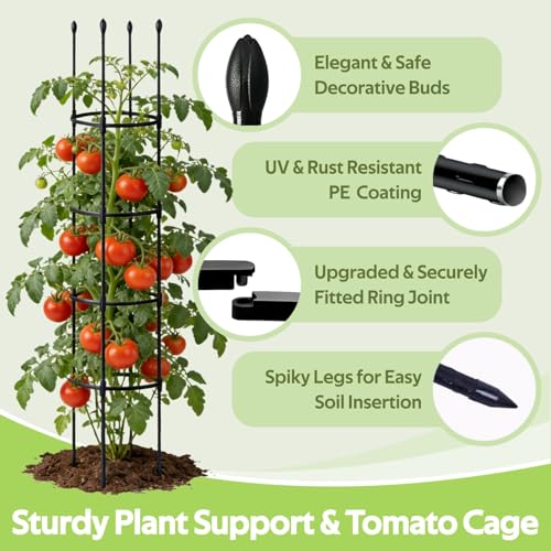 2 Pack Tomato Cages for Garden - Heavy Duty Tomato Trellis for Climbing Plants Outdoor & Indoor - 63 Inch Adjustable Tall Plant Cage & Support Garden Stakes for Pots Vegetables Flowers Fruits Vines - color: Black - 2 Pack