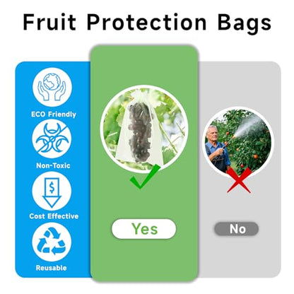 50PCS Fruit Protection Bags with Drawstring, 8x12 Inch Green Organza Produce Bags for Fruit Trees, Mesh Netting for Garden Protection - size: 8"×12"