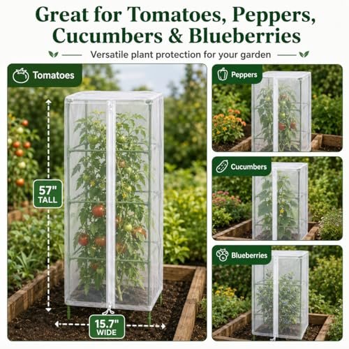 Halatool Garden Tomato Plant Cover Netting, Fits 50–63" Square Tomato Cages - color: 2 Pack, size: 57 inch