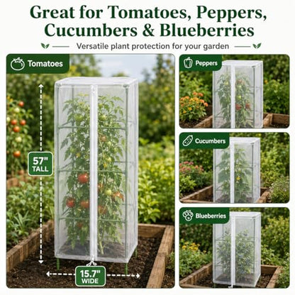 Halatool Garden Tomato Plant Cover Netting, Fits 50–63" Square Tomato Cages - color: 2 Pack, size: 57 inch