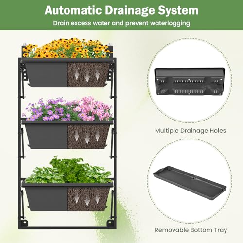 HAPPYGRILL 3-Tier Vertical Hanging Planter, Garden Wall Planter Box