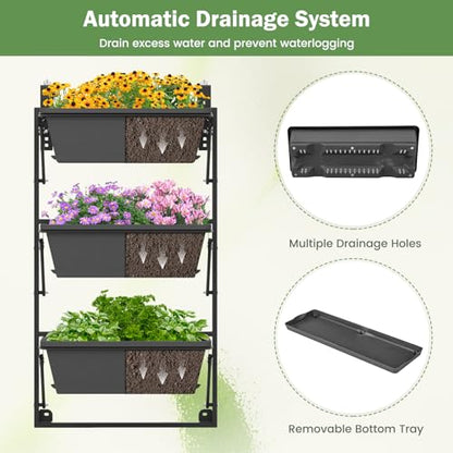 HAPPYGRILL 3-Tier Vertical Hanging Planter, Garden Wall Planter Box