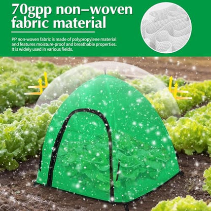2 Pcs Winter Large Plant Covers Freeze Protection with 8 Stakes, 24.4 x24.4 x22.4inch Warm Plant Protection Tent Foldable with Zipper Door, Plant Snow Ice Covers Protecting Fruit Tree Potted Plants