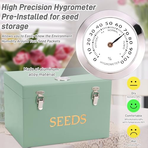 Professional-Designed Bamboo Seed Storage Box with Built-in Hygrometer, Double-Layer Airtight Lid and Safety Lock, Temperature-Stable Wooden Seed Organizer for Preservation, Great Gifts for Gardener - color: Green