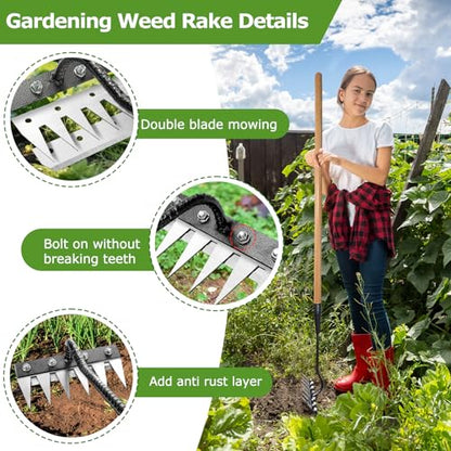 Gardenia Iron Weeding Rake with Long Wooden Handle, No Frequent Tightening