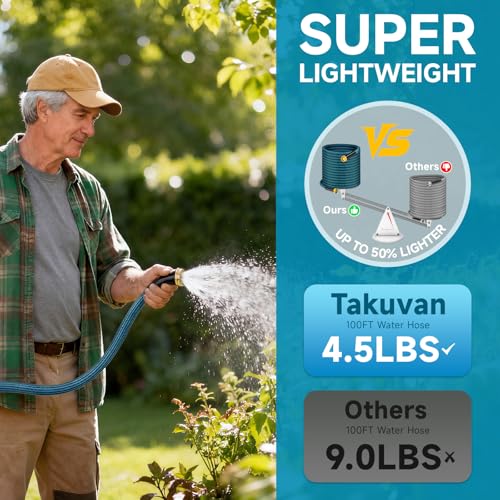 Garden Hose 100FT Non-Expandable Water Hose Lightweight Flexible Kink-Free Leak-Proof Outdoor Hose Portable Watering Pipe for Yard Lawn Camper Outside Durable Fabric with 3/4 Inch Brass Fittings - size: 100FT