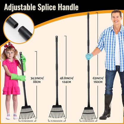 Small Rakes for Garden Beds,11 Tines Heavy Duty Metal Yard Hand Rake with 63in Adjustable Handle,Ideal Gardening Rakes for Gathering Leaves,Shrub,Dog Poop,Garden Flower Beds