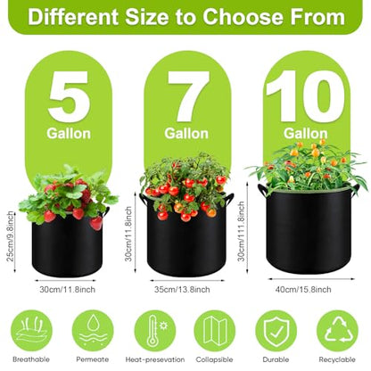 6-Pack 5 Gallon Grow Bags - 300G Heavy Duty Aeration Fabric Pots with Handles,Thickened Nonwoven Planter Bags for Vegetables Flowers Fruits - color: Black, size: 5 Gallon