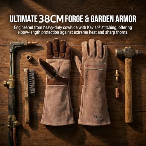 Welding Gloves -Long Sleeve Fireproof and Heat Resistant 15IN XXL - color: Brown 1 Pair, size: XX-Large