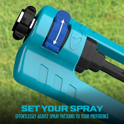 Aqua Joe Oscillating Sprinkler with Adjustable Spray, 16 Clog-Resistant Nozzles, Metal Base & 3600 Square Foot Coverage, Compatible with Garden Hoses