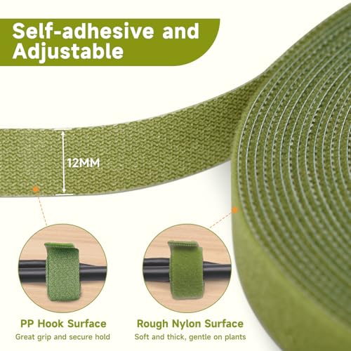 KINGLAKE Garden Ties Plant Tape Ties Nylon Plant Tape Strap 65.6 Feet Plant Support Tape Reusable Garden Tape 1/2'' Army Green Plant Tape For Climbing Plants,Tomato,Vines,Cables,Flowers,Indoor Outdoor - color: Army Green
