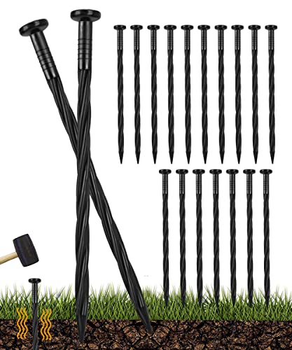 50 Pack of 8-inch Plastic Landscape Edging Spikes are Perfect for anchoring Weed barriers, Paver Edging, Artificial Turf, Grass Pathways, and More. - color: Black-50pcs