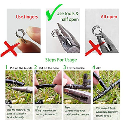 1/4" Irrigation Hose Clamp, Firm and Leak-Proof, Easy to Install, Solution for Leaking of Drip Irrigation Kit Connector, Irrigation Fit, Irrigation part, 100pcs