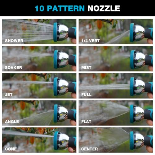 Besiter Garden Hose Nozzle Sprayer: 2 Pack 10 Watering Patterns Spray Nozzles Heavy Duty Metal Hose Head Hose Attachment, Thumb Control On Off Valve Blue Orange - color: BlueOrange