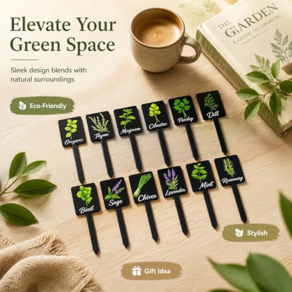 12Pcs Waterproof Acrylic Plant Labels with Stakes for Garden Herb Signs