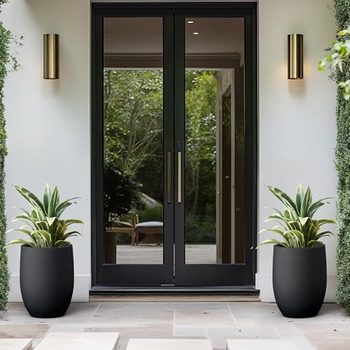 Kante 16.5" Tall Curved Concrete Planter, Black Round Flower Pot - color: Black, size: 16.5 Inch Tall