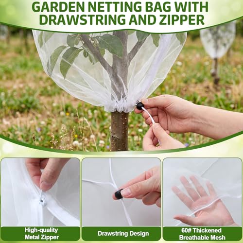 6 Pack Fruit Tree Netting Bags with Zipper and Drawstring, 4 x 6 ft