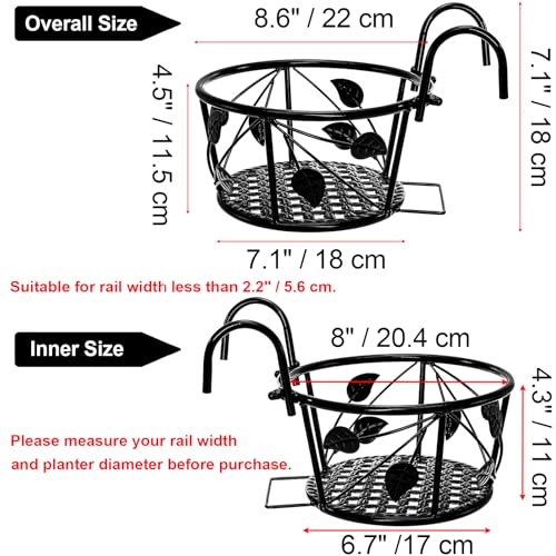 Tosnail 2-Pack Metal Plant Holders for Indoor Outdoor Railings, Fence Plant Hangers, Hanging Flower Baskets for Porch, Balcony, Stair Railing, Black