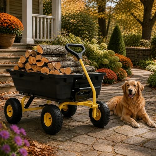 Garden Dump Cart 900Lbs Heavy Duty,Wheelbarrow,10" All Terrain Tires - color: Black+yellow