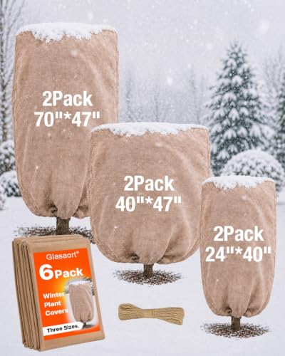 6 Pack Burlap Plant Bags 3 Sizes Drawstring Reusable Winter Covers