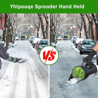 Yhtpouqe Hand held Spreader, Seed Spreader for Ice Melt, Grass Seed, Fertilizer Lawn and Garden. Multiple Adjustable Opening Sizes for Salt,Ice Melt, Up to 80 Oz