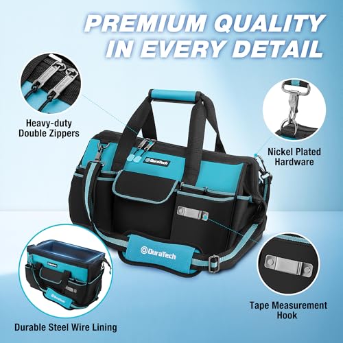 DURATECH 18" Large Tool Bag with Waterproof Hard Bottom, 19 Pockets - size: 18 Inch
