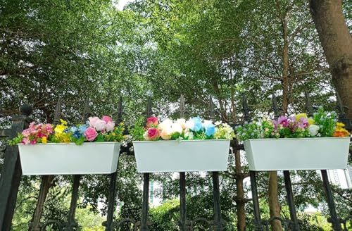 3 Pcs Large Hanging Flower Pots for Railing or Fence 16 Inch Railing Planter Box for Any Balcony Porch or Deck Countryside Style Window Planter Boxes Are Perfect to Herbs & Flowers (White-5pcs) - color: White-5pcs