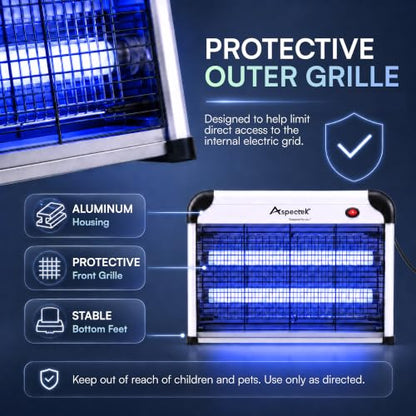 ASPECTEK 20W Bug Zapper, Electric Insect Killer for Indoor and Covered Outdoor, Mosquito, Fly and Moth Trap with Protective Mesh and Hanging Chain for Versatile Setup at Home, Patio and Garage - style: 20W Bug Zapper