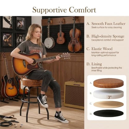 Rotatable Guitar Stool GT-22, Footrest Support, Leather, Brown