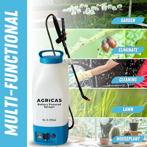 Battery Powered Sprayer 2.35 Gallon, Electric Garden Sprayer for Weed/Pest Control, 6 Nozzles, 50 PSI Pressure, Telescopic Wand, Shoulder Strap, Long-Lasting 12V Battery - color: Model2-AG2003-2.35 Gal