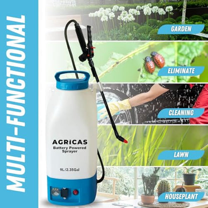 Battery Powered Sprayer 2.35 Gallon, Electric Garden Sprayer for Weed/Pest Control, 6 Nozzles, 50 PSI Pressure, Telescopic Wand, Shoulder Strap, Long-Lasting 12V Battery - color: Model2-AG2003-2.35 Gal