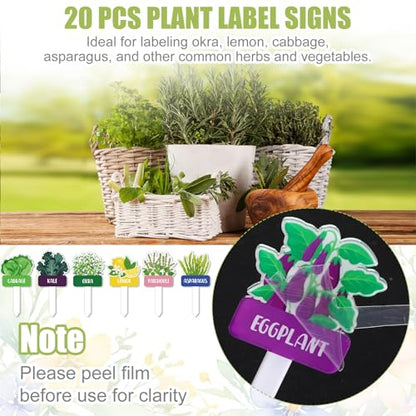 20 Pcs Acrylic Plant Labels Vegetables Design Waterproof Marker