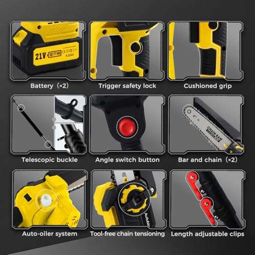 2-in-1 Electric Pole Saw for Tree Trimming,1200W Brushless 6 Inch - color: Yellow, size: 6inch