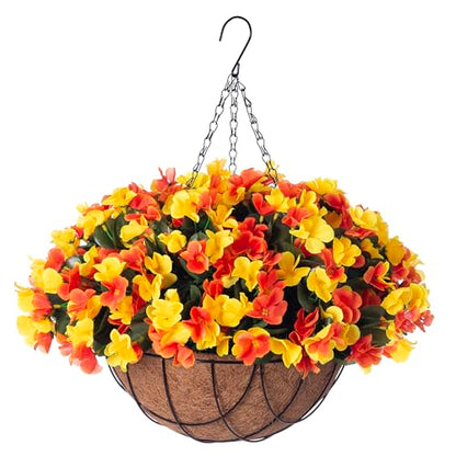 Artificial Fall Hanging Flowers with Basket for Outdoor UV Resistant - color: A-orange