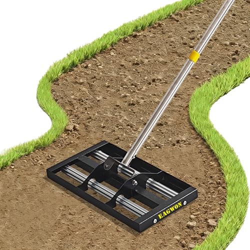 17"x10"Lawn Leveling Rake with Aluminum Rollers, Stainless Steel Yard Lawn Leveler Tool with Adjustable Long Handle, Yard Leveling Rake Suit, Levelawn Tool for Soil, Grass, Golf Course, Garden, Farm - size: 17"x10"