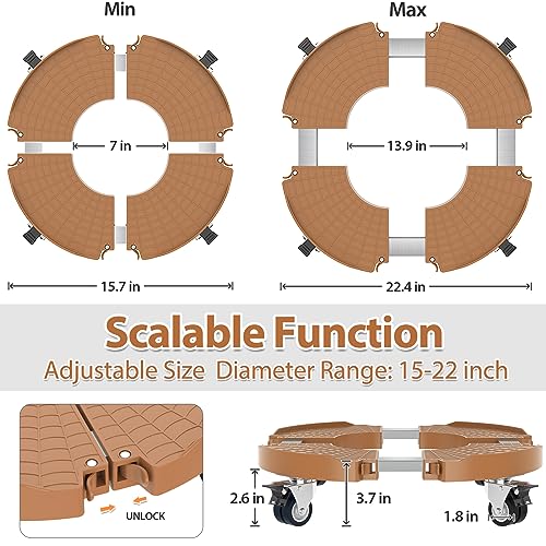 VANCASTLE Plant Caddy with Lockable Wheels 15-22'' Adjustable Plant Stand - color: Adobe, size: 2