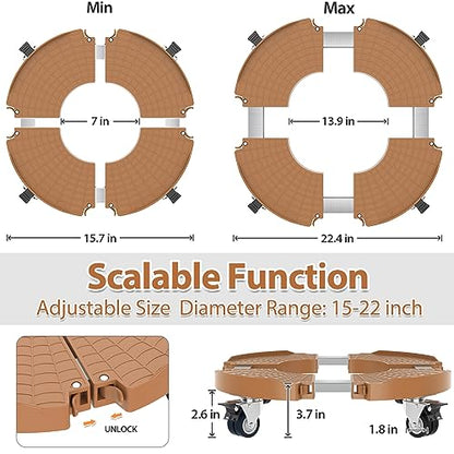 VANCASTLE Plant Caddy with Lockable Wheels 15-22'' Adjustable Plant Stand - color: Adobe, size: 1
