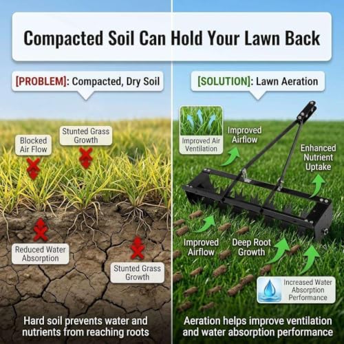 32 Inch Tow Behind Aerator, 132 LBS Heavy Duty Rolling Lawn Aerator