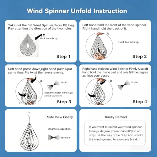 3D Water Drop Wind Spinners, Stainless Steel Hanging Reflective Spinner Set