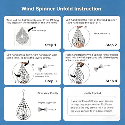 3D Water Drop Wind Spinners, Stainless Steel Hanging Reflective Spinner Set
