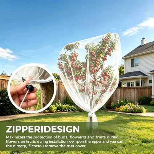 2 Pack 13x13ft Extra Large Fruit Tree Netting with Double Zipper & Double Drawstring, Heavy Duty Bird Netting for Fruit Trees, Reusable Tree Net to Protect from Birds, Squirrels, Deer