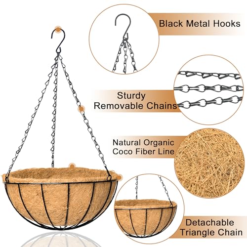 4 Pack 8 Inch Hanging Baskets for Plants Outdoor Metal Hanging Planter Basket with Coco Coir Liner Hanging Flower Baskets Hangings Flower Pots Holder for Garden, Patio(Watermelon) - size: 8 Inch, style: Garden