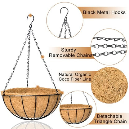 4 Pack 8 Inch Hanging Baskets for Plants Outdoor Metal Hanging Planter Basket with Coco Coir Liner Hanging Flower Baskets Hangings Flower Pots Holder for Garden, Patio(Watermelon) - size: 8 Inch, style: Garden